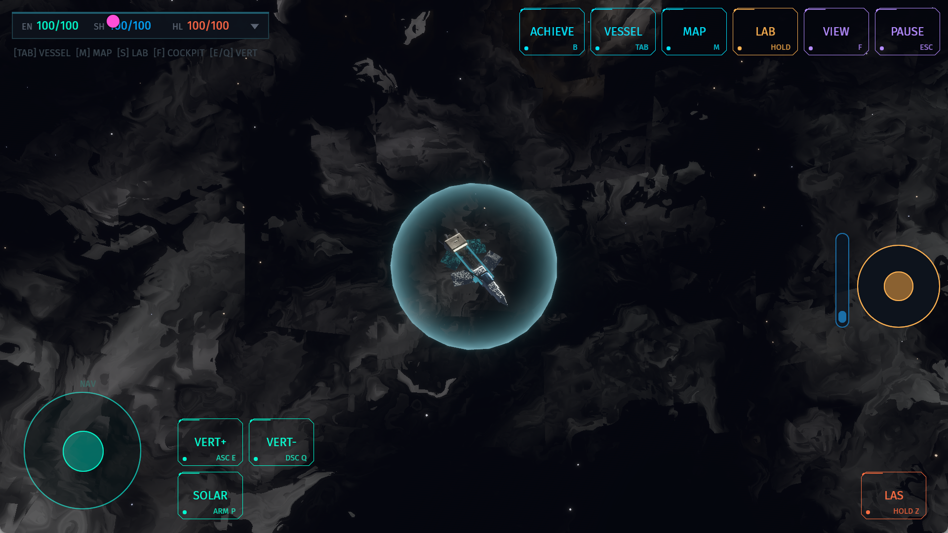 The ship inside its shield bubble with wreckage pieces streaming in around it